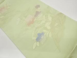 絽片輪車に桔梗・菊模様織出し袋帯